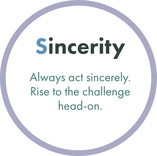 Sincerity Always act sincerely. Rise to the challenge head-on.